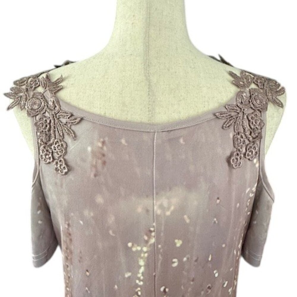 Made with Love Mauve Maxi Floral Embroidery Cold Shoulder Sleeve Dress Small MWT - Picture 11 of 13